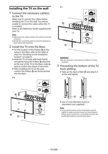 Sony KDL-55W955B - KDL-55W955B Informations d'installation du support de fixation murale Portugais