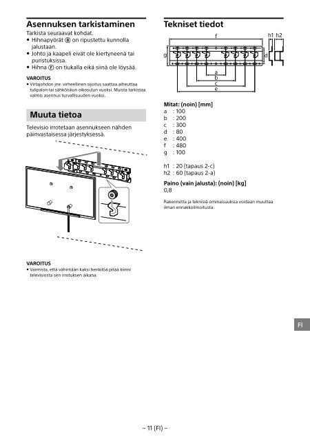 Sony KDL-55W955B - KDL-55W955B Informations d'installation du support de fixation murale Portugais