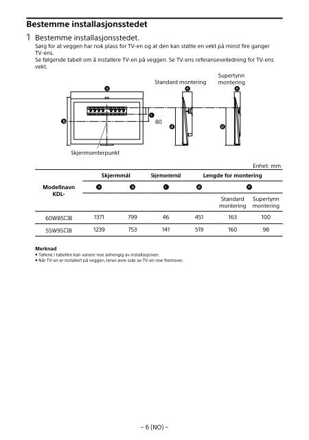 Sony KDL-55W955B - KDL-55W955B Informations d'installation du support de fixation murale Portugais