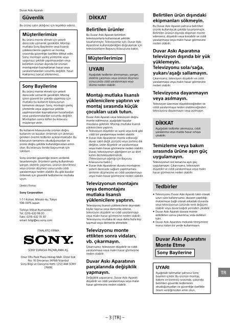 Sony KDL-55W955B - KDL-55W955B Informations d'installation du support de fixation murale Portugais