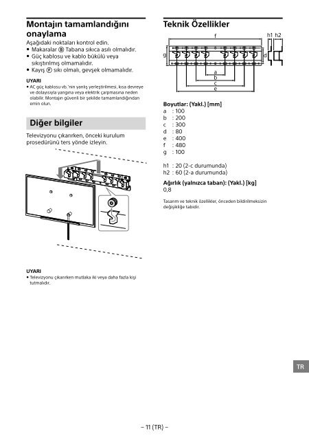 Sony KDL-55W955B - KDL-55W955B Informations d'installation du support de fixation murale Portugais