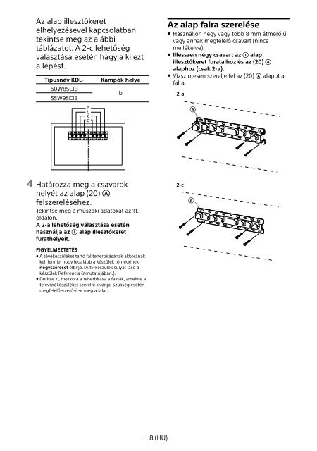 Sony KDL-55W955B - KDL-55W955B Informations d'installation du support de fixation murale Portugais