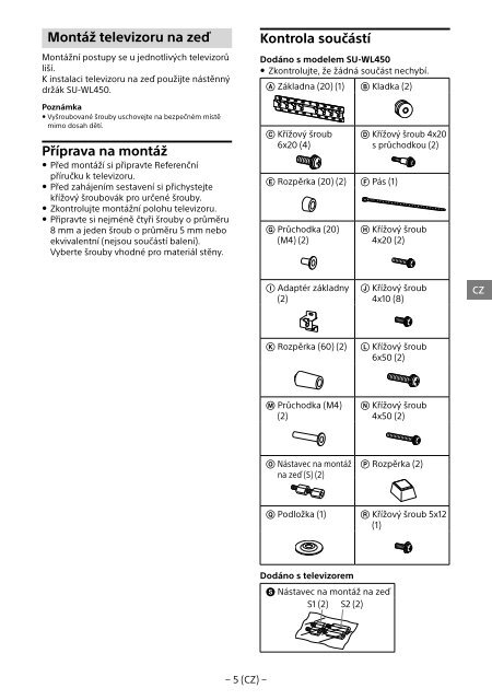 Sony KDL-55W955B - KDL-55W955B Informations d'installation du support de fixation murale Portugais