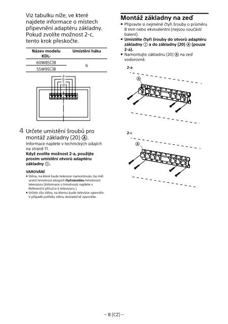 Sony KDL-55W955B - KDL-55W955B Informations d'installation du support de fixation murale Portugais