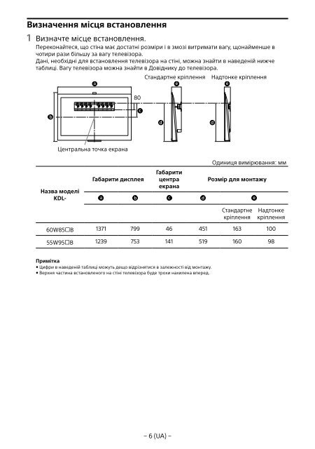 Sony KDL-55W955B - KDL-55W955B Informations d'installation du support de fixation murale Portugais