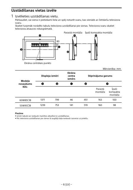 Sony KDL-55W955B - KDL-55W955B Informations d'installation du support de fixation murale Portugais