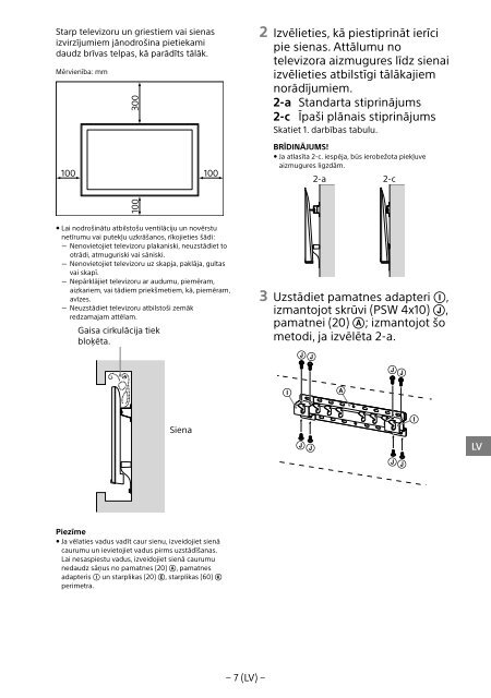 Sony KDL-55W955B - KDL-55W955B Informations d'installation du support de fixation murale Portugais