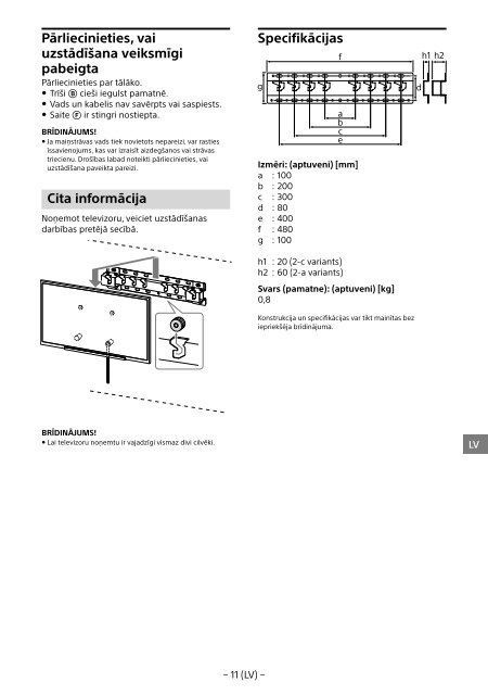 Sony KDL-55W955B - KDL-55W955B Informations d'installation du support de fixation murale Portugais