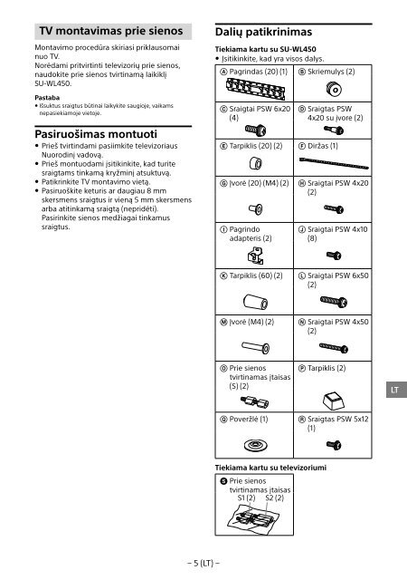 Sony KDL-55W955B - KDL-55W955B Informations d'installation du support de fixation murale Portugais