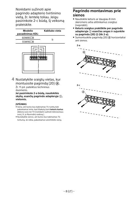 Sony KDL-55W955B - KDL-55W955B Informations d'installation du support de fixation murale Portugais