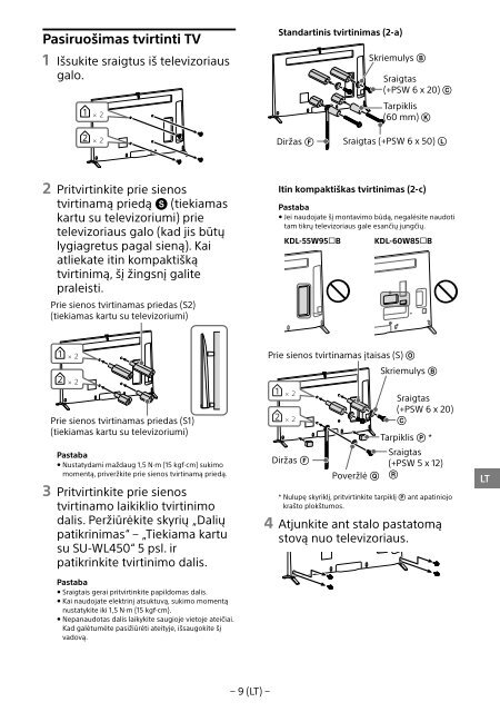 Sony KDL-55W955B - KDL-55W955B Informations d'installation du support de fixation murale Portugais