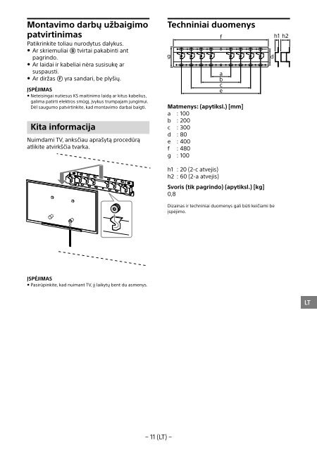 Sony KDL-55W955B - KDL-55W955B Informations d'installation du support de fixation murale Portugais