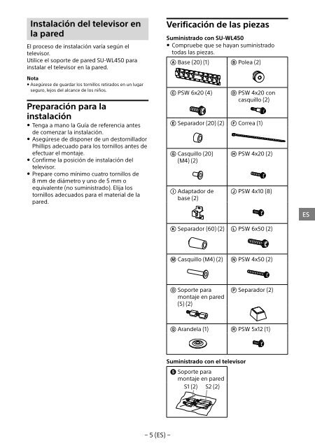 Sony KDL-55W955B - KDL-55W955B Informations d'installation du support de fixation murale Portugais