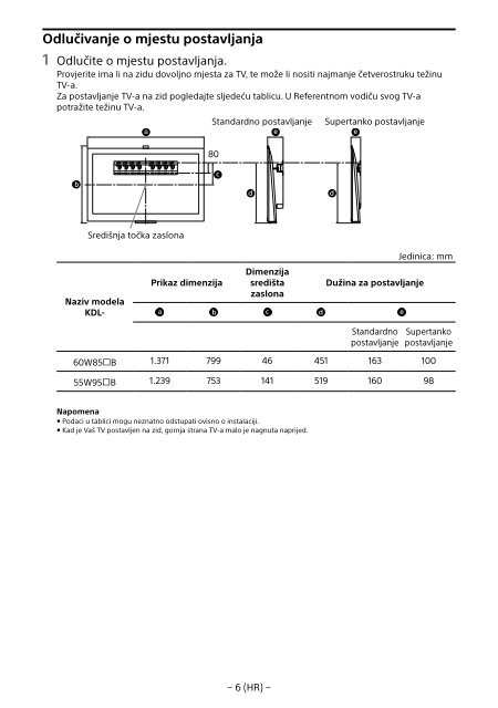 Sony KDL-55W955B - KDL-55W955B Informations d'installation du support de fixation murale Portugais