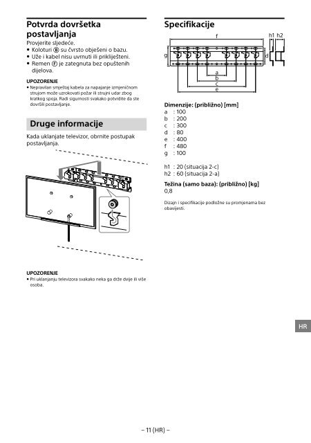 Sony KDL-55W955B - KDL-55W955B Informations d'installation du support de fixation murale Portugais