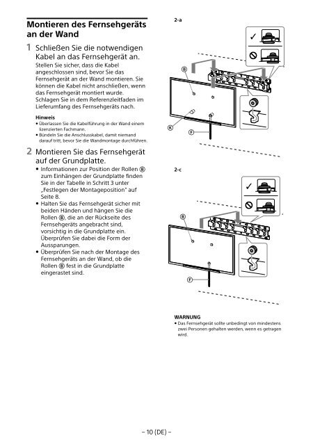 Sony KDL-55W955B - KDL-55W955B Informations d'installation du support de fixation murale Portugais