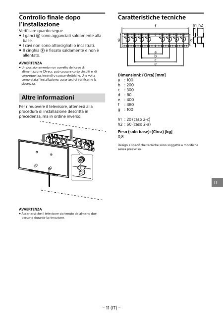 Sony KDL-55W955B - KDL-55W955B Informations d'installation du support de fixation murale Portugais