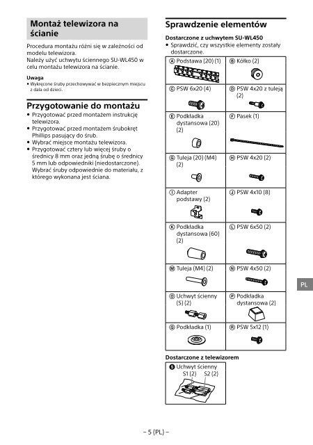 Sony KDL-55W955B - KDL-55W955B Informations d'installation du support de fixation murale Portugais