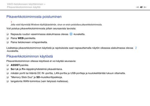 Sony VPCSB2J9E - VPCSB2J9E Mode d'emploi Finlandais