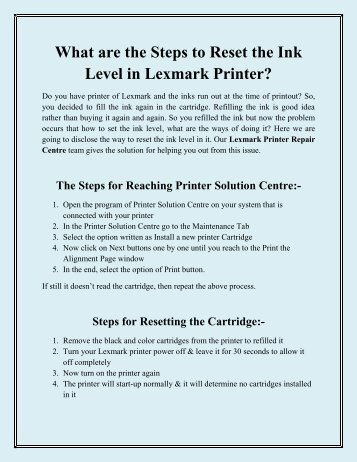 What are the Steps to Reset the Ink Level in Lexmark Printer?