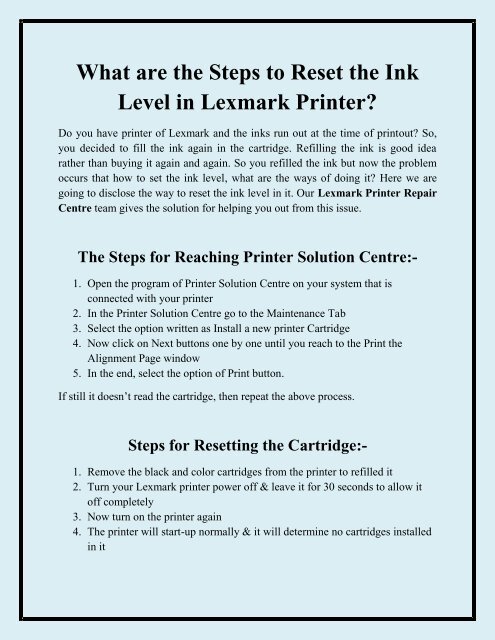 What are the Steps to Reset the Ink Level in Lexmark Printer?