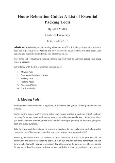 House Relocation Guide A List of Essential Packing Tools