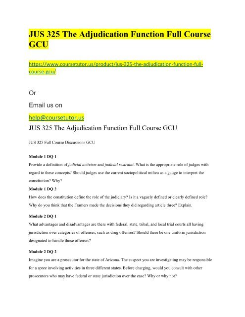 JUS 325 The Adjudication Function Full Course GCU