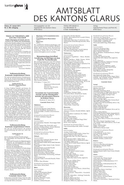 Amtsblatt des Kantons Glarus, 27.1.2011 - Glarus24.ch
