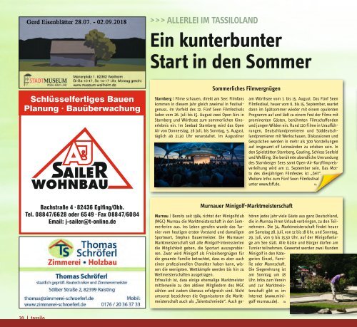 Tassilo, Ausgabe Juli/August 2018 - Das Magazin rund um Weilheim und die Seen