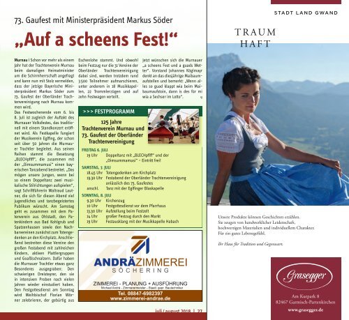 Tassilo, Ausgabe Juli/August 2018 - Das Magazin rund um Weilheim und die Seen
