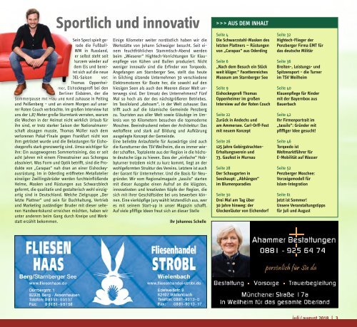 Tassilo, Ausgabe Juli/August 2018 - Das Magazin rund um Weilheim und die Seen