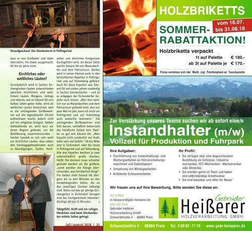 Tassilo, Ausgabe Juli/August 2018 - Das Magazin rund um Weilheim und die Seen