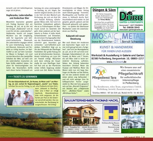 Tassilo, Ausgabe Juli/August 2018 - Das Magazin rund um Weilheim und die Seen