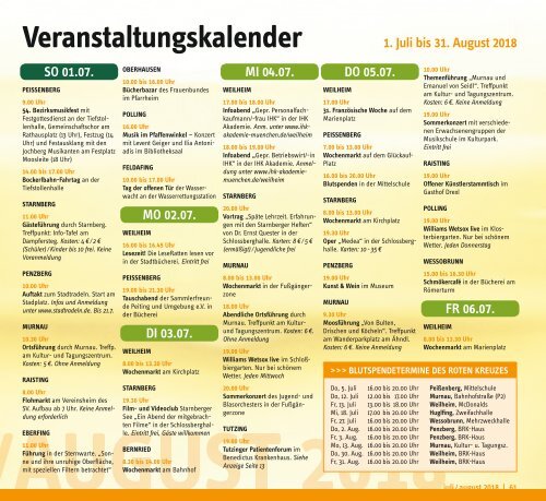 Tassilo, Ausgabe Juli/August 2018 - Das Magazin rund um Weilheim und die Seen