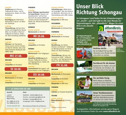 Tassilo, Ausgabe Juli/August 2018 - Das Magazin rund um Weilheim und die Seen