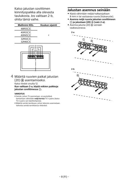 Sony KDL-48R553C - KDL-48R553C Informations d'installation du support de fixation murale Portugais