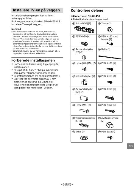 Sony KDL-48R553C - KDL-48R553C Informations d'installation du support de fixation murale Portugais