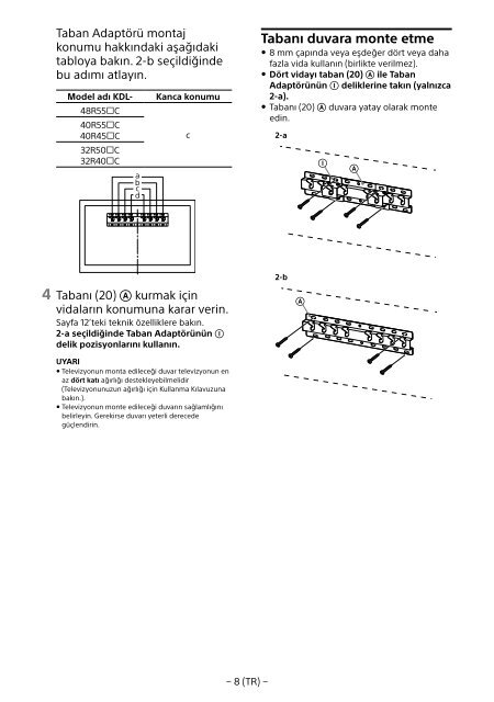 Sony KDL-48R553C - KDL-48R553C Informations d'installation du support de fixation murale Portugais