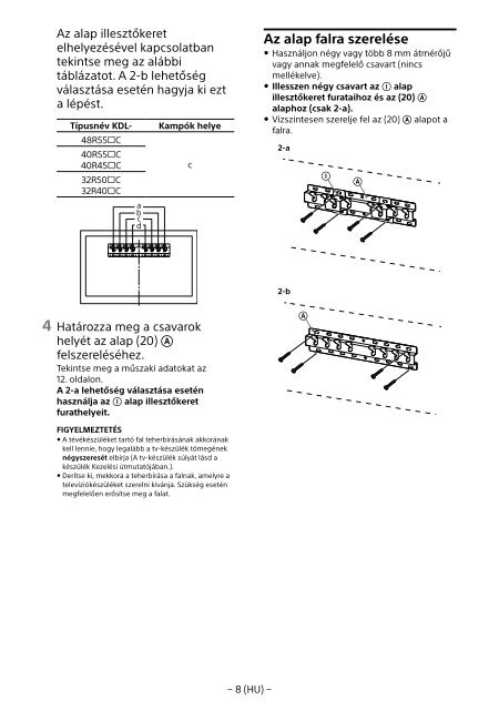 Sony KDL-48R553C - KDL-48R553C Informations d'installation du support de fixation murale Portugais