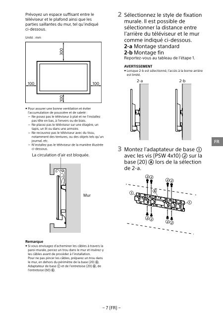 Sony KDL-48R553C - KDL-48R553C Informations d'installation du support de fixation murale Portugais