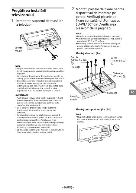 Sony KDL-48R553C - KDL-48R553C Informations d'installation du support de fixation murale Portugais