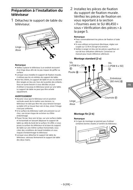 Sony KDL-48R553C - KDL-48R553C Informations d'installation du support de fixation murale Portugais