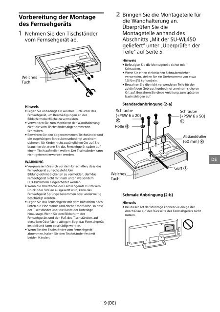 Sony KDL-48R553C - KDL-48R553C Informations d'installation du support de fixation murale Portugais