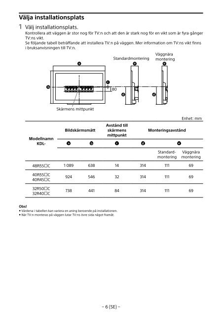 Sony KDL-48R553C - KDL-48R553C Informations d'installation du support de fixation murale Portugais