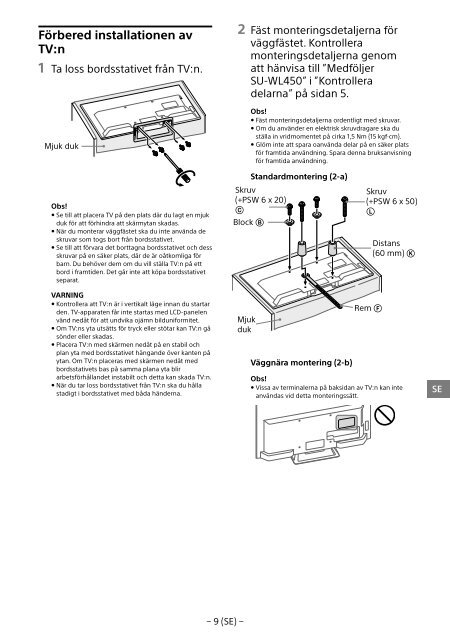 Sony KDL-48R553C - KDL-48R553C Informations d'installation du support de fixation murale Portugais