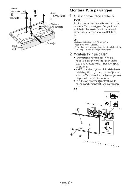 Sony KDL-48R553C - KDL-48R553C Informations d'installation du support de fixation murale Portugais