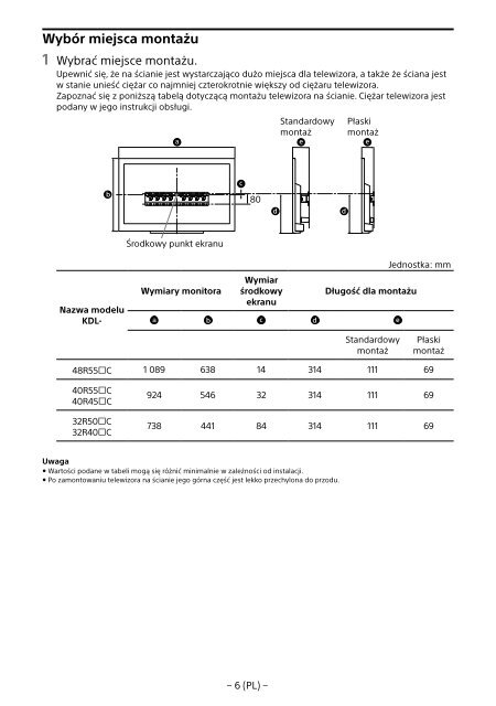 Sony KDL-48R553C - KDL-48R553C Informations d'installation du support de fixation murale Portugais