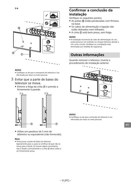 Sony KDL-48R553C - KDL-48R553C Informations d'installation du support de fixation murale Portugais