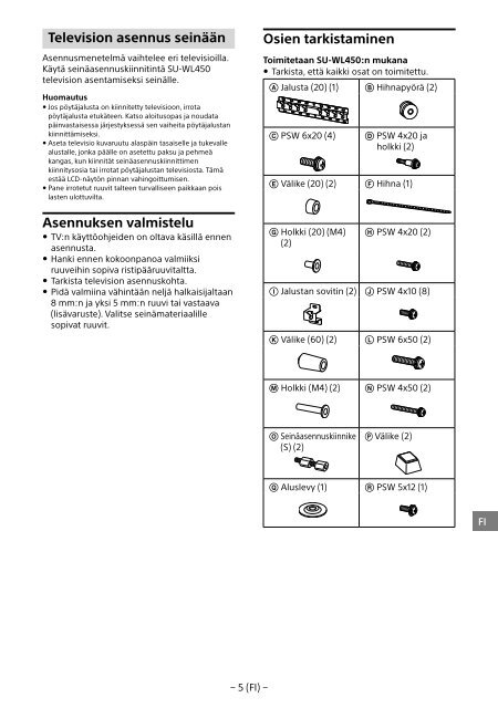 Sony KDL-48R553C - KDL-48R553C Informations d'installation du support de fixation murale Turc