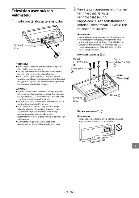 Sony KDL-48R553C - KDL-48R553C Informations d'installation du support de fixation murale Turc